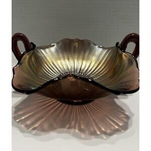 Early Fenton Carnival Glass - Amethyst Purple Stippled Rays - Candy Dish Basket